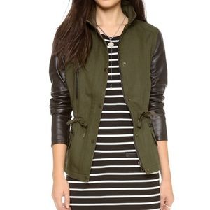 Club Monaco army green / leather jacket (medium).